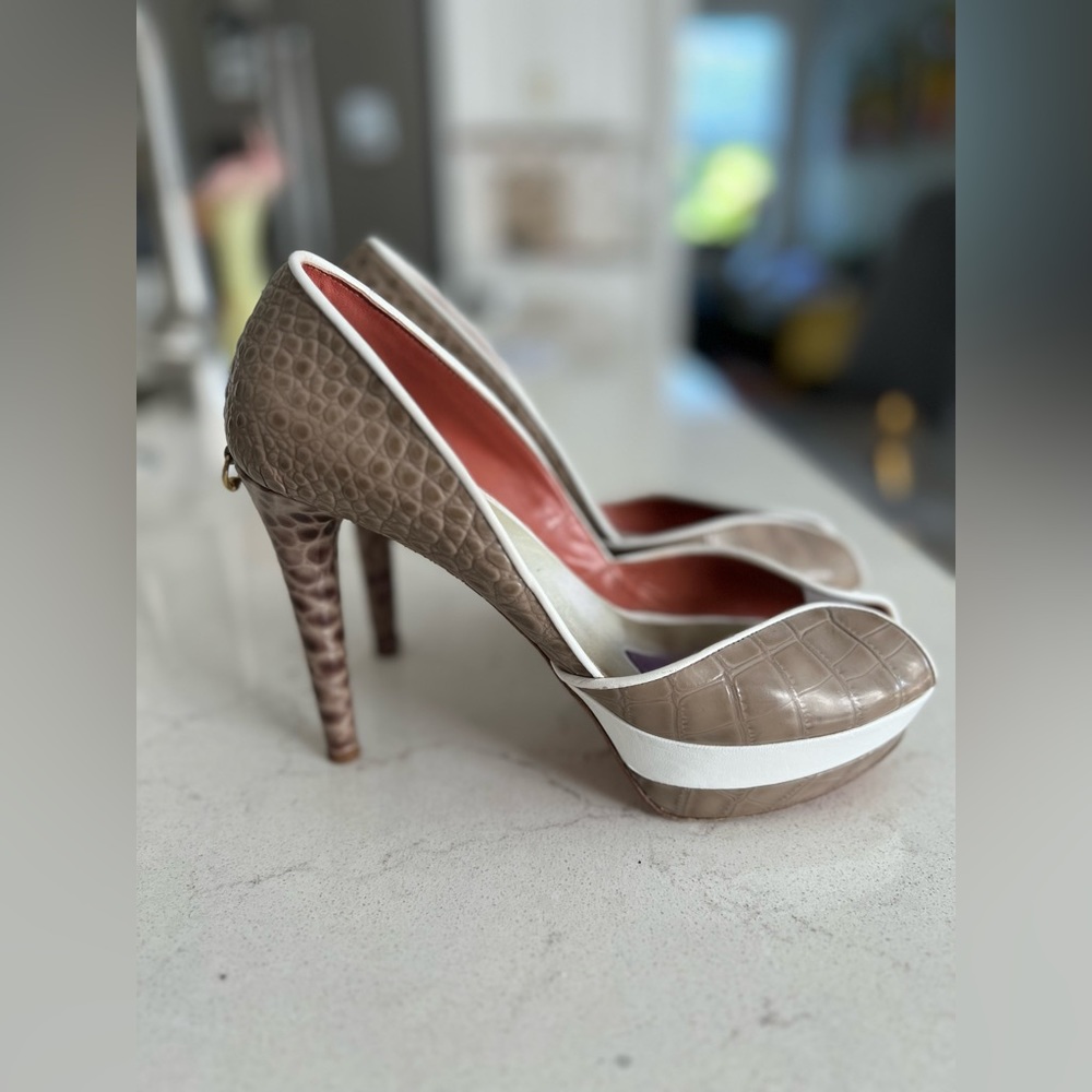 Sexy Vintage Pin-Up Guillaume Hinfray Platform Heels 7.5. Snakeskin Embossed